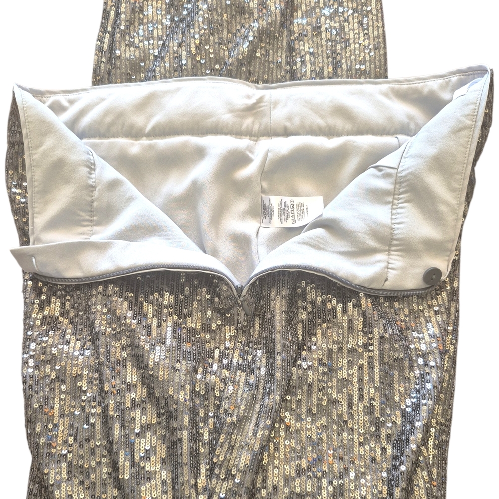 LOFT Silver Sequins High Rise Wide Leg Pants Side Zip Petite 10P Holiday Party - Picture 5 of 10